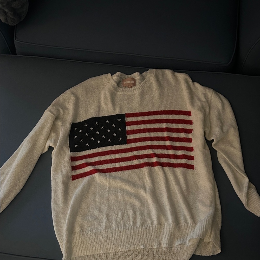 Show Me Your MuMu Cream Sweater with Flag Design